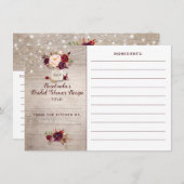 ブルゴーニュフローラメイスンジャーブライダルシャワーレシピ エンクロージャーカード (正面/裏面)