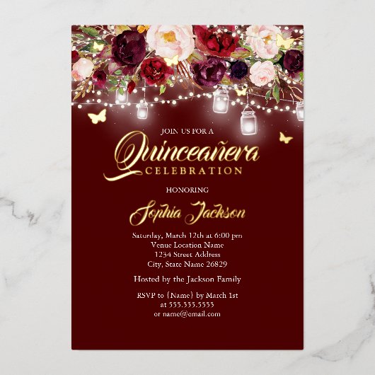 ブルゴーニュフローラライトキンセアニェラ 箔招待状 (正面)