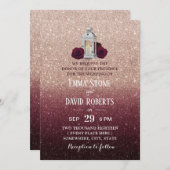 ブルゴーニュフローラランタンバラグラデーション金ゴールド結婚ズ 招待状 (正面/裏面)