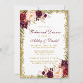 ブルゴーニュフローラリハーサルディナー金ゴールドグリッター 招待状 (正面)