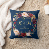 ブルゴーニュフローラリースネイビー結婚ブルーズモノグラム クッション (ブランケット)