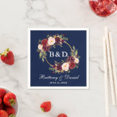 ブルゴーニュフローラリースモノグラムブルー結婚ズ スタンダードカクテルナプキン (インサイチュ)