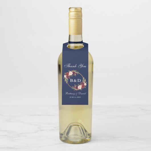 ブルゴーニュフローラリースモノグラムブルー結婚ズ ボトルネックタグ (ボトル)