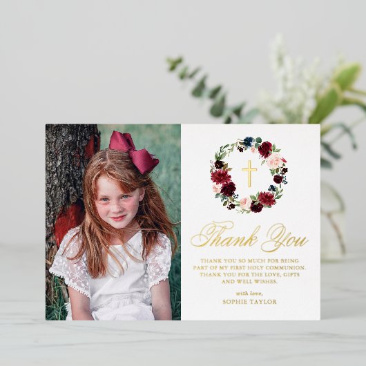 ブルゴーニュフローラリース写真第1聖餐式 箔シーズンカード (立ち正面)