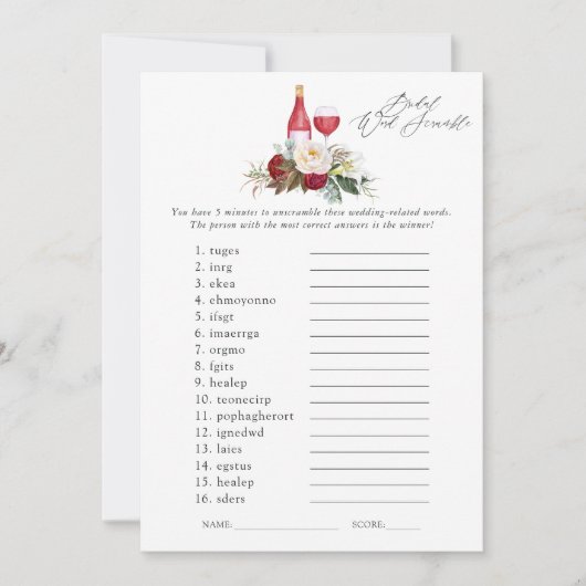 ブルゴーニュフローラワインテイスティングブライダルシャワーゲーム 招待状 (正面)