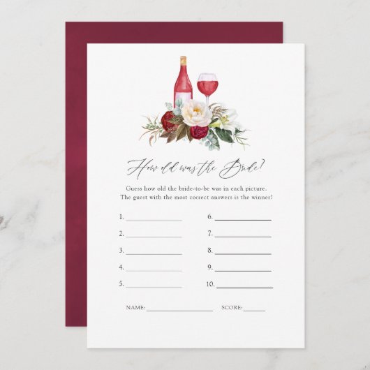 ブルゴーニュフローラワインテイスティングブライダルシャワーゲーム 招待状 (正面/裏面)