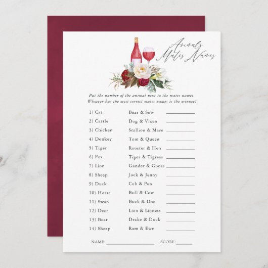 ブルゴーニュフローラワインテイスティングブライダルシャワーゲーム 招待状 (正面/裏面)