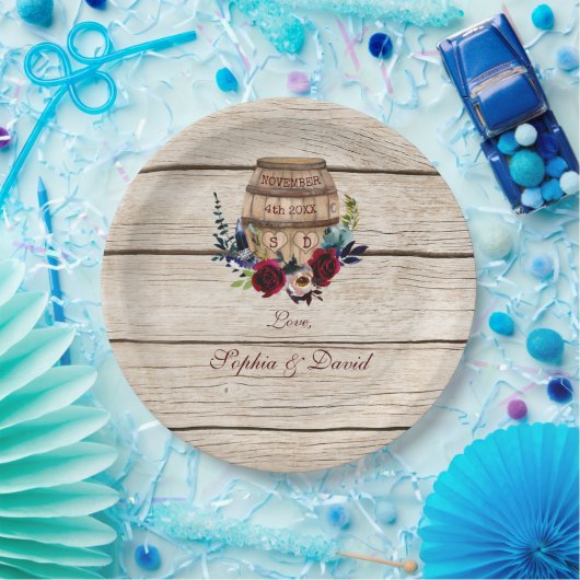 ブルゴーニュフローラワインバレル秋の結婚式 ペーパープレート (パーティー)