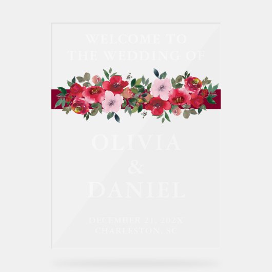 ブルゴーニュフローラ冬のウェディングウェルカムフロステッド アクリルサイン (正面)