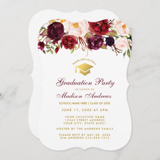 ブルゴーニュフローラ卒業パーティー金ゴールド招待状B 招待状 (正面/裏面)