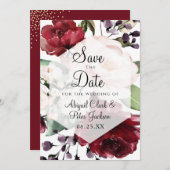 ブルゴーニュフローラ幾何学六角形ベラム セーブザデート (正面/裏面)