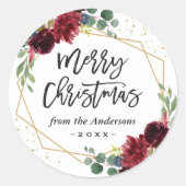 ブルゴーニュフローラ幾何学模様メリークリスマスホリデー ラウンドシール (正面)