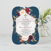 ブルゴーニュフローラ幾何学海軍ブルーホーリーコミュニオン 招待状 (スタンド正面)