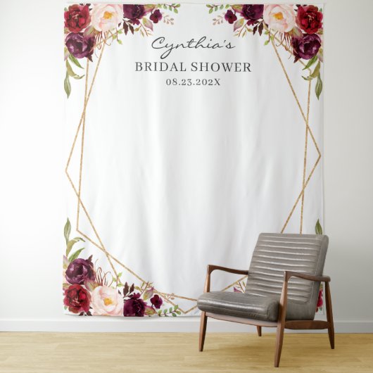 ブルゴーニュフローラ幾何学的ブライダルシャワー背景 タペストリー (インサイチュ)