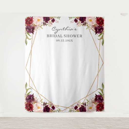 ブルゴーニュフローラ幾何学的ブライダルシャワー背景 タペストリー (正面)