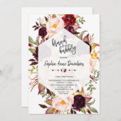 ブルゴーニュフローラ幾何学的ブランチとバブリー 招待状 (正面/裏面)