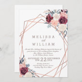 ブルゴーニュフローラ幾何銅アイボリー結婚ズ 招待状 (正面/裏面)