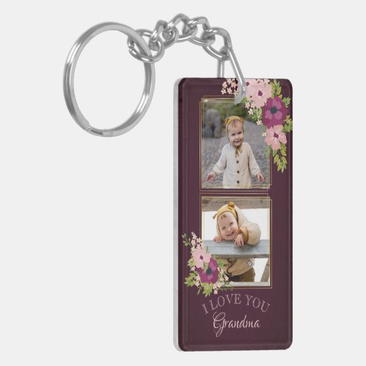 ブルゴーニュフローラ愛してるおばあちゃんフォトコラージュ キーホルダー (正面左)
