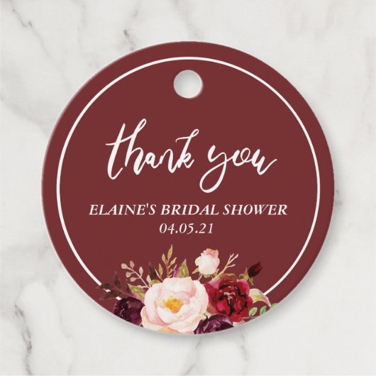 ブルゴーニュフローラ感謝していブライダルシャワーユー フェイバータグ (正面)