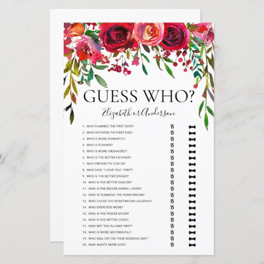 ブルゴーニュフローラ推測ブライダルシャワーゲーム (正面/裏面)