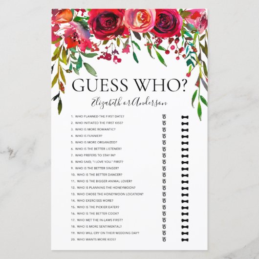 ブルゴーニュフローラ推測ブライダルシャワーゲーム (正面)