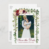 ブルゴーニュフローラ植物緑Save The Date 案内ポストカード (正面/裏面)