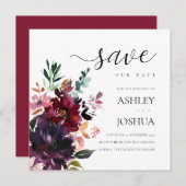 ブルゴーニュフローラ水の色日付を保存 招待状 (正面/裏面)