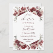 ブルゴーニュフローラ水彩ウェディング日付を保存 セーブザデート (正面)