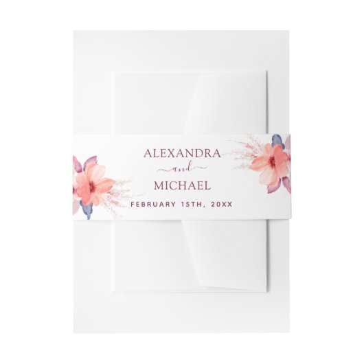 ブルゴーニュフローラ水彩幾何結婚色 招待状ベリーバンド (正面例)