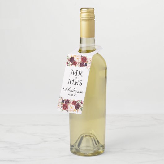 ブルゴーニュフローラ水彩画結婚像 ボトルネックタグ (アングル)