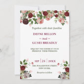 ブルゴーニュフローラ水色ネービ結婚ーブルーズ 招待状 (正面)