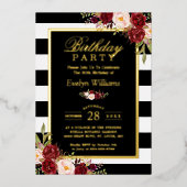 ブルゴーニュフローラ白黒ストライプバースデーパーティー 箔招待状 (正面)