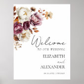 ブルゴーニュフローラ秋の結婚式ウェルカムサイン ポスター (正面)