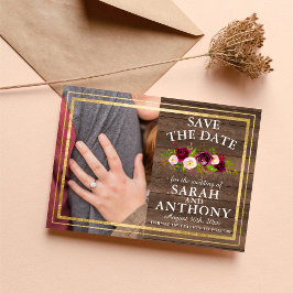 ブルゴーニュフローラ素朴金ゴールドバラ日付の保存 セーブザデート