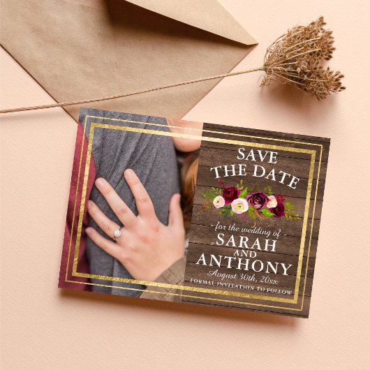 ブルゴーニュフローラ素朴金ゴールドバラ日付の保存 セーブザデート