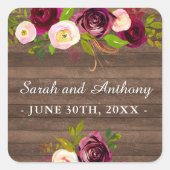 ブルゴーニュフローラ素朴金ゴールド赤面バラ結婚ズ スクエアシール (正面)