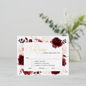 ブルゴーニュフローラ結婚のゴールドフォイルRSVPカード 箔招待状ポストカード (立ち正面)