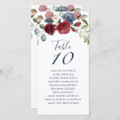 ブルゴーニュフローラ結婚のテーブル番号座席カード (正面/裏面)