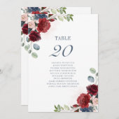 ブルゴーニュフローラ結婚のテーブル番号座席カード 招待状 (正面/裏面)