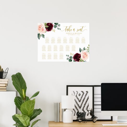 ブルゴーニュフローラ結婚の座席表 ポスター (ホームオフィス)