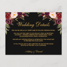 ブルゴーニュフローラ結婚の詳細ブラックインサートカード ポストカード