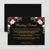 ブルゴーニュフローラ結婚の詳細挿入カードブラック ポストカード (正面/裏面)