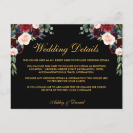 ブルゴーニュフローラ結婚の詳細挿入カードブラック ポストカード