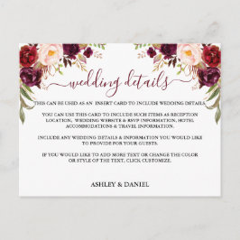 ブルゴーニュフローラ結婚の詳細挿入カード ポストカード