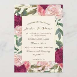 ブルゴーニュフローラ結婚アイボリーまたはシャワーの招待 招待状