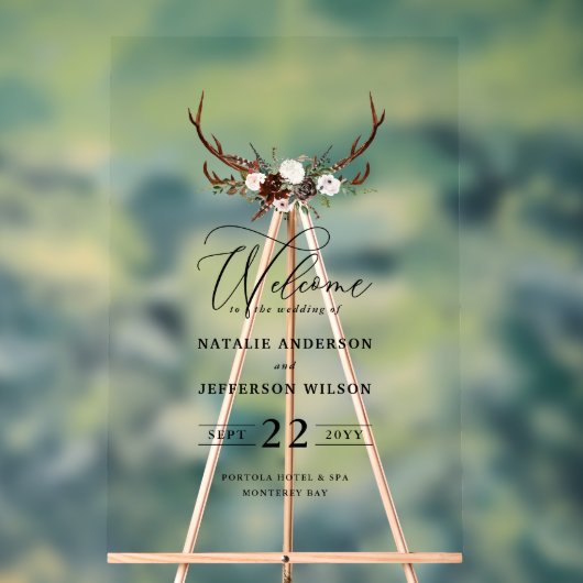 ブルゴーニュフローラ結婚スタッグのエレガント歓迎 アクリルサイン (ニュートラル)