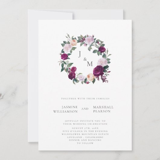 ブルゴーニュフローラ結婚テーマモノグラエレガントム 招待状 (正面)