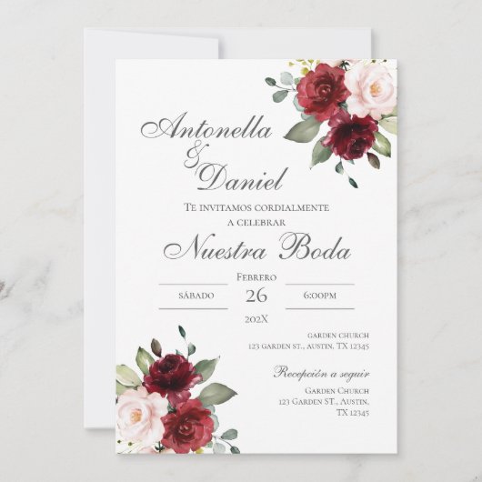 ブルゴーニュフローラ結婚式招待状スペインのin 招待状 (正面)