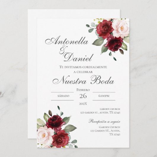 ブルゴーニュフローラ結婚式招待状スペインのin 招待状 (正面/裏面)