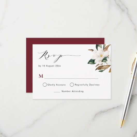 ブルゴーニュフローラ結婚式RSVPカード 出欠カード (正面/裏面インサイチュ)